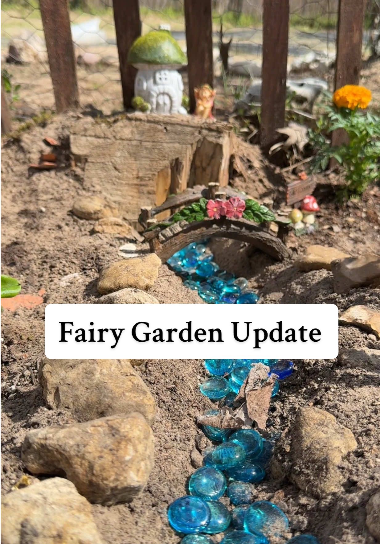 A post by @kaydee_kelly on TikTok caption: Fairy garden update 🧚🧚‍♀️🩷 #fairygarden #kidsactivites #garden #garden #flowers #texas #girlsfairygarden #update #mama #memories #children #outdoor #outside #spring 