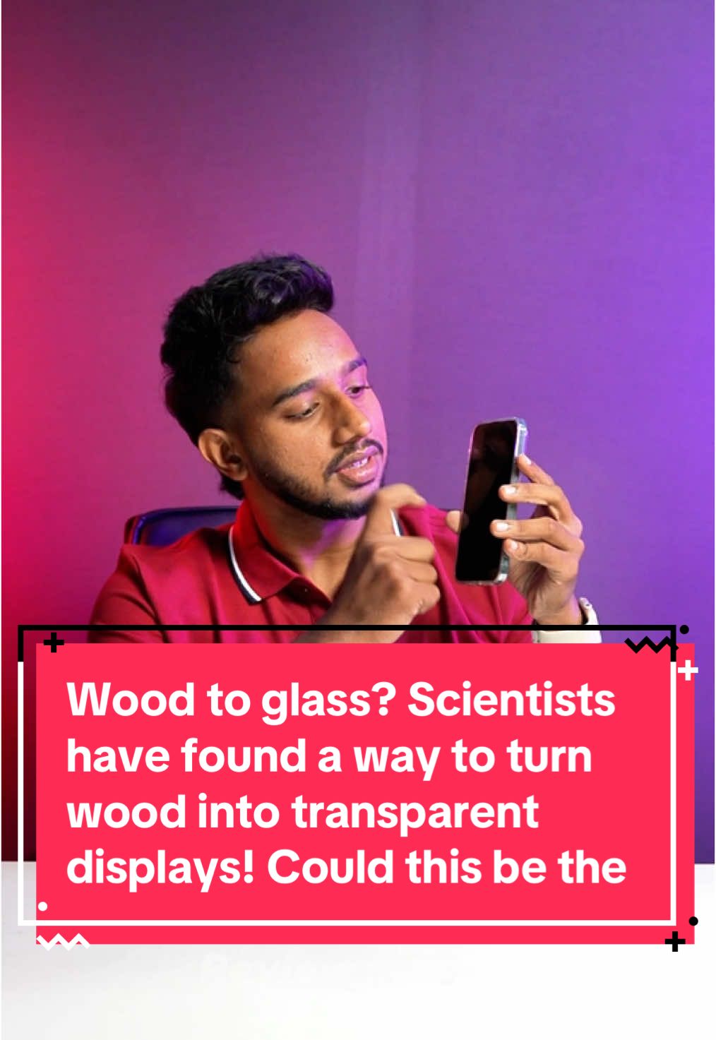 A post by @reviewmaster_sl on TikTok caption: Wood to glass? Scientists have found a way to turn wood into transparent displays! Could this be the future of smartphone screens? 🤯 @Stripes&Checks #TechInnovation #FutureDisplays #ScienceFacts #learnontiktok 