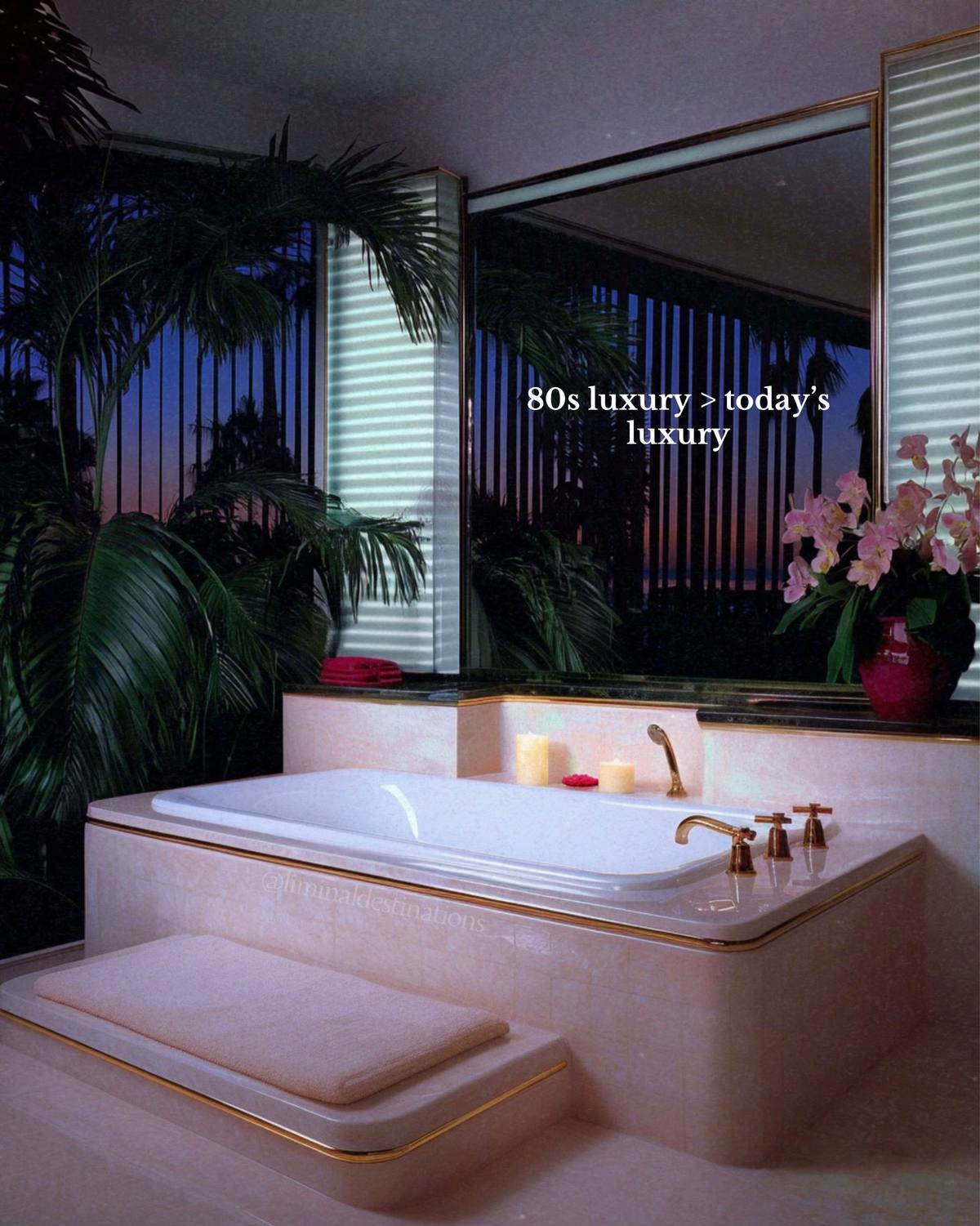 A post by @liminaldestinations on TikTok caption: 1980s luxury > today’s luxury ⚡️ [AI] #80s #1980s #interior #80sinterior #80sluxury #vaporwave #retro #vintage #liminal 