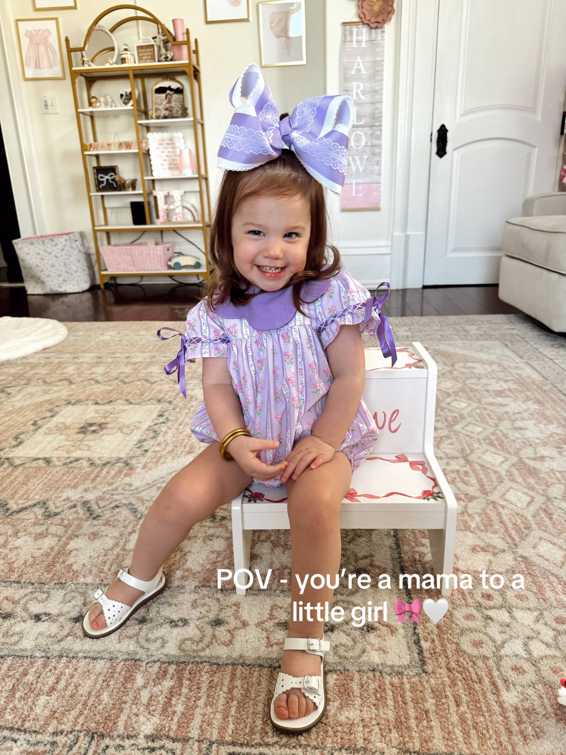 A post by @beka3 on TikTok caption: A big bow & cute outfit are a must ALWAYS🤭 #fyp #girlmom #pinkbow #cuteoutfits #toddler @🎀CurlinBowCo🎀 
