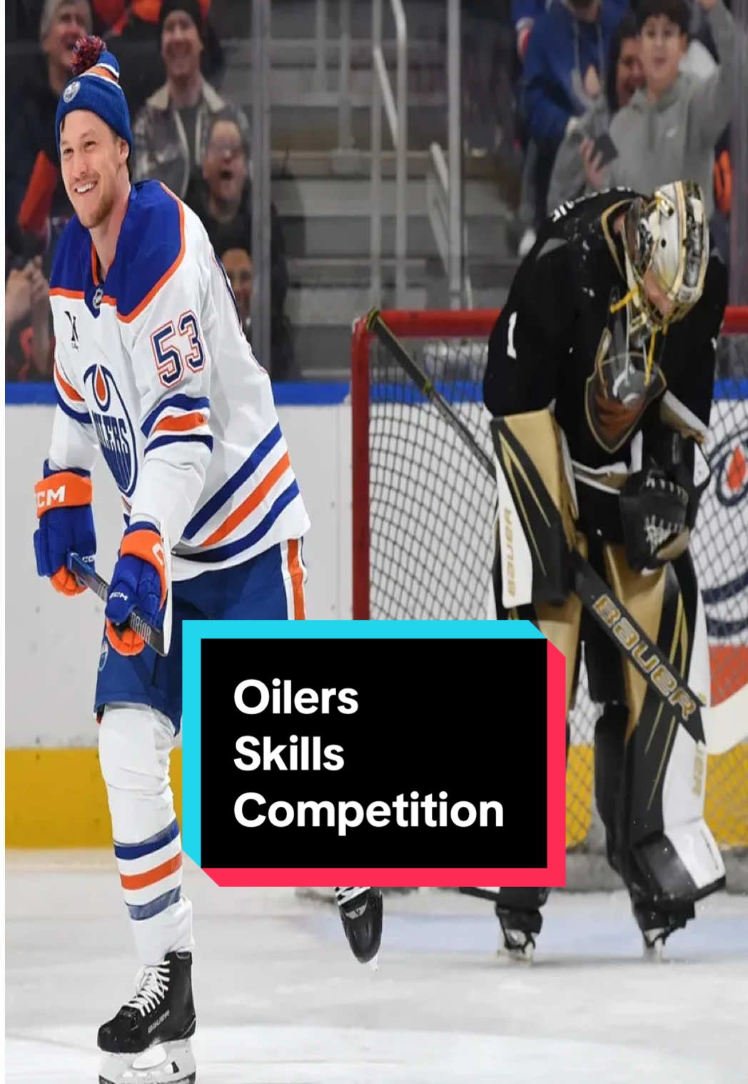 A post by @nickthegoalie_1 on TikTok caption: @Edmonton Oilers Skills Competition from back in Febrary. Unfortunately, I had some mic troubles but I still had a great time 😊 