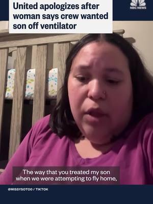 A post by @nbcnews on TikTok caption: United Airlines has apologized to a passenger who says a flight crew wanted to take her son off his ventilator to secure it before takeoff.