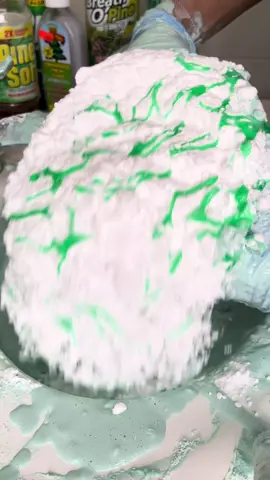 A post by @cleaningleo on TikTok caption: pine & bleach 🤤 this got so creamy yum but random fact.. when i discovered asmr almost 8 years ago, i went to my corner store & got breath o’pine & 2 cans of ajax & made my very first paste that i played in everyday with a walmart car sponge. this is my first time using it since then so its like a cute lil full circle moment 😂 #CleanTok #asmrsounds #spongesqueezing #fypシ 