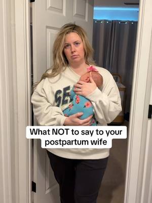 A post by @theblondebrewer on TikTok caption: He just never learns.. 🤦🏼‍♀️😴 #relationshipgoals #postpartum #newborn 