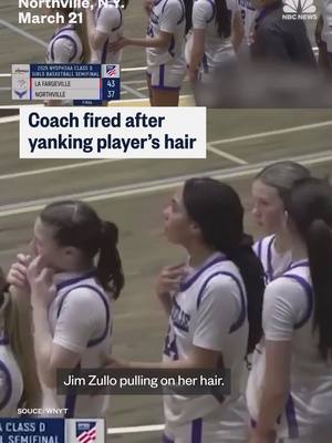 A post by @nbcnews on TikTok caption: A girls basketball coach in upstate New York was fired for violently yanking the ponytail of his star player and appearing to berate her following an emotional loss.