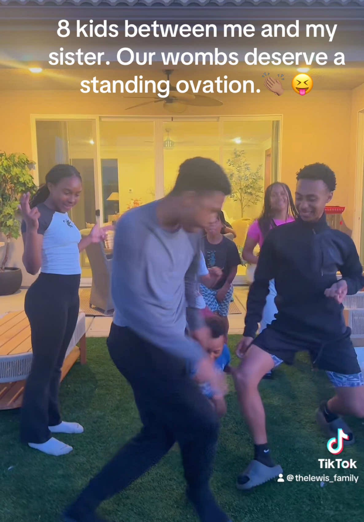 A post by @thelewis_family on TikTok caption: That’s the problem we been boogie down too much! LOL @Martha Carmella #Fyp #BoogieOnDown #Family #Fun #HellaKids #PartyOfEight #LewisFamily 