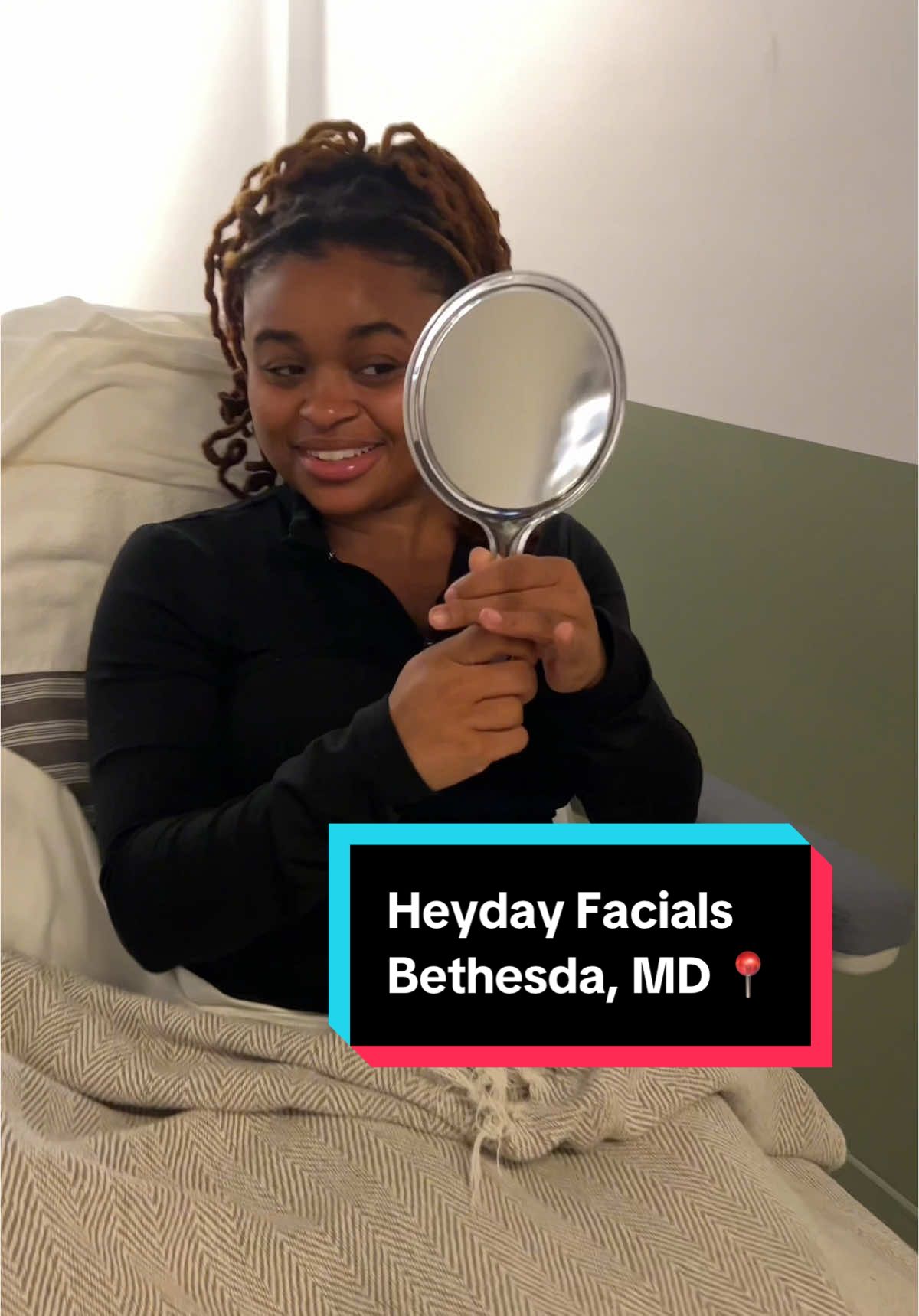 A post by @dasseats on TikTok caption: My skin felt AMAZING after this facial 🧖🏾‍♀️ It was sooo dry b/c of winter but afterwards, I was dewy!! Went to their Bethesda location & added the LED light therapy enhancement. 50 mins facials are about $145 but $114 for monthly members. Wellll worth it 🫶🏽  #dmvfacial #heyday #allergyrelief #skincareroutine #blackgirlskincare #bethesda 