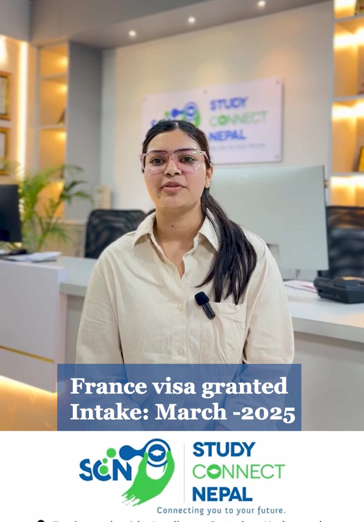 A post by @scnkamaladi on TikTok caption: 🎉 Congratulations to Anuska GAIRE on successfully obtaining a French study visa 🇫🇷 to pursue a BBA in France for the March 2025 intake! Wishing you all the best in your upcoming academic journey in France!  #studyconnectnepal #studyinfrance #visagrant #frenchinnepal #student #visa #congratulations 