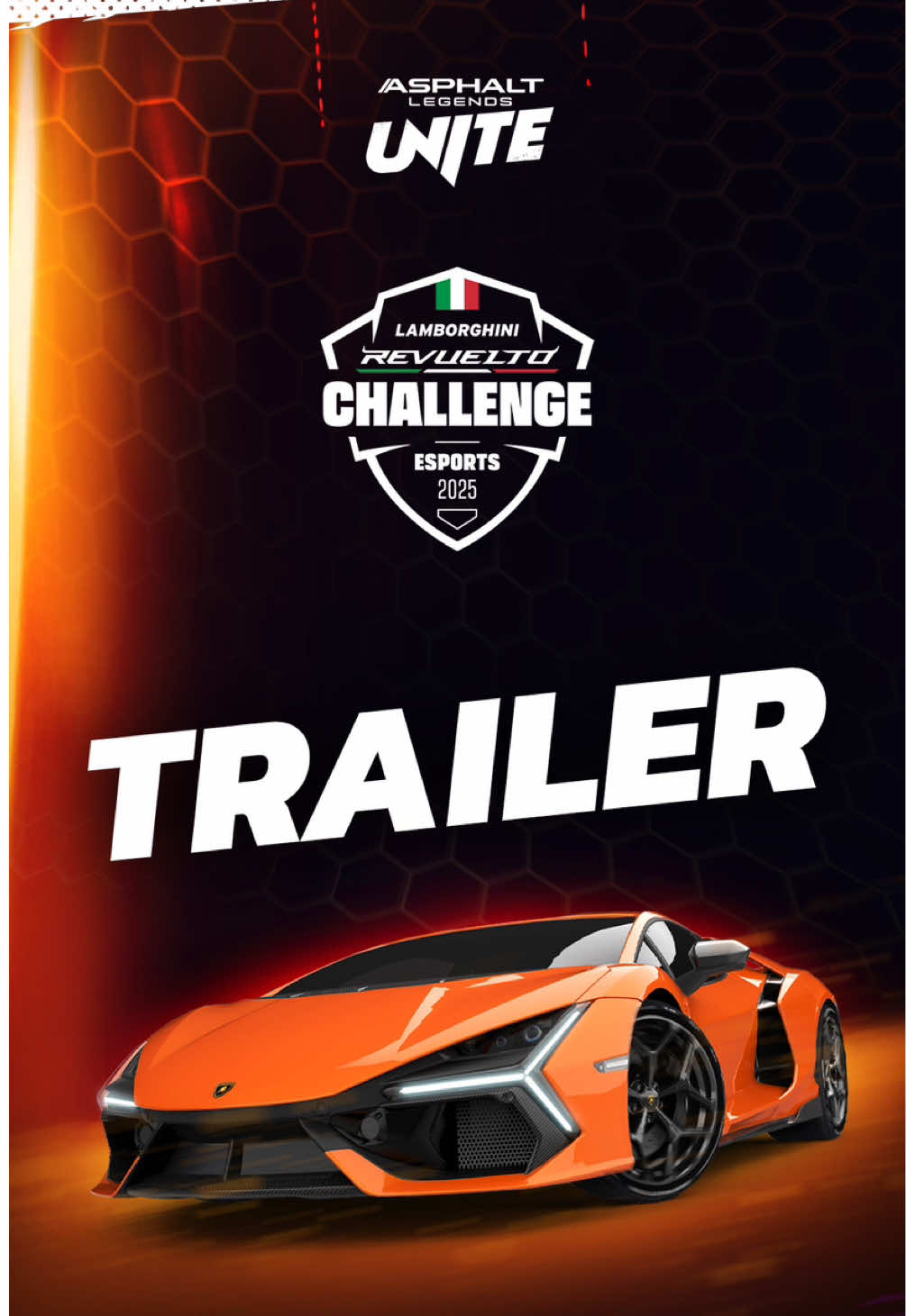 A post by @asphaltlegends_unite on TikTok caption: The 2025 edition of Lamborghini Esports Challenge is here. Get ready for an epic competition with Lamborghini Revuelto, starting tomorrow. Compete and try your best to qualify. The best 8 Asphalt racers will race for the champion title in Dreamhack Dallas. Registrations are now open.