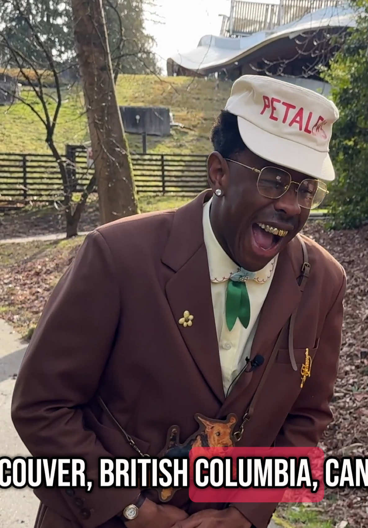 A post by @nardwuar on TikTok caption: Here’s a clip of a *new* interview I did with Tyler, the Creator ! Check out the *FULL* interview at my BIO! Doot doo ! #tylerthecreator #nardwuar #nardwuaredits #vandusengardens #dootdoo