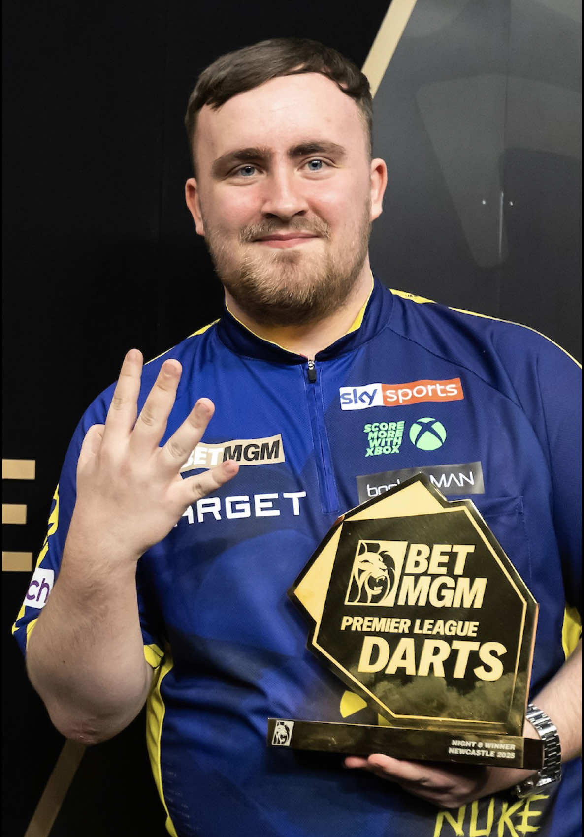 A post by @lukethenukelittler on TikTok caption: Trophy number 4 and 8 points clear at the top🏆🎯 good night’s work in newcastle💪🏼 #fyp #darts #viral_video 