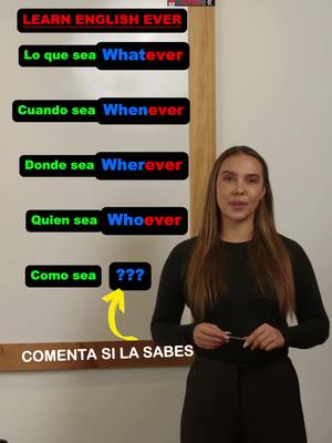 A post by @aprendoinglescantando on TikTok caption: ¿Sabías que en inglés existen palabras para decir “Lo que sea”, “Cuando sea”, “Donde sea” y más? En este video te enseño estas expresiones súper útiles y fáciles de recordar, cantando y aprendiendo juntos. Además, te reto: ¿sabes cómo se dice “Como sea” en inglés? ¡Comenta tu respuesta y descubre si acertaste! Frases que aprenderás hoy: Lo que sea - Whatever Cuando sea - Whenever Donde sea - Wherever Quien sea - Whoever Como sea - However ¡Aprende inglés cantando, fácil y divertido! Comenta abajo si ya sabías todas estas expresiones. #InglésFácil #FrasesEnInglés #AprenderInglés #VocabularioInglés #RetoDeInglés#PronunciaciónEnInglés 