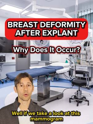 A post by @lampertmd on TikTok caption: Why does post-explant breast deformity happen? In this video, we analyze a mammogram of a patient with large breast implants and minimal natural breast tissue to show how implants affect breast structure over time. 📌 Key Takeaways: ✅ Implant Pressure & Thinning: Breast implants thin the natural breast tissue over time, especially when they are significantly larger than the tissue itself. ✅ Implant Removal & Collapse: Once removed, the breast mound may collapse, most noticeably at the nipple level due to tissue thinning. ✅ Assessing Your Risk: Your plastic surgeon can evaluate your breast tissue beforehand to determine the likelihood of post-explant deformity and create a plan for the best possible outcome. Understanding these changes before surgery can help you make informed decisions about fat transfer, lifts, or other corrective options. #ExplantSurgery #BreastImplantRemoval #PlasticSurgery #BreastDeformity