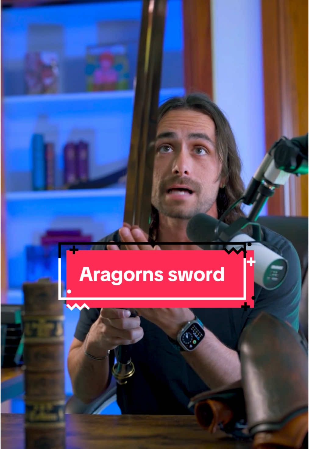 A post by @christopherclaflin on TikTok caption: This is probably one of the coolest things that I own, despite the fact that it is a replica and not the original movie drop. I would imagine that the original used in filming is still in Viggo Mortensen’s possession. Which just adds to the richness of the story of that blade. Someday the original prop is going to be an insane  collectors item. #l#lordoftheringsl#lordoftheringstiktoka#aragorns#striders#swords