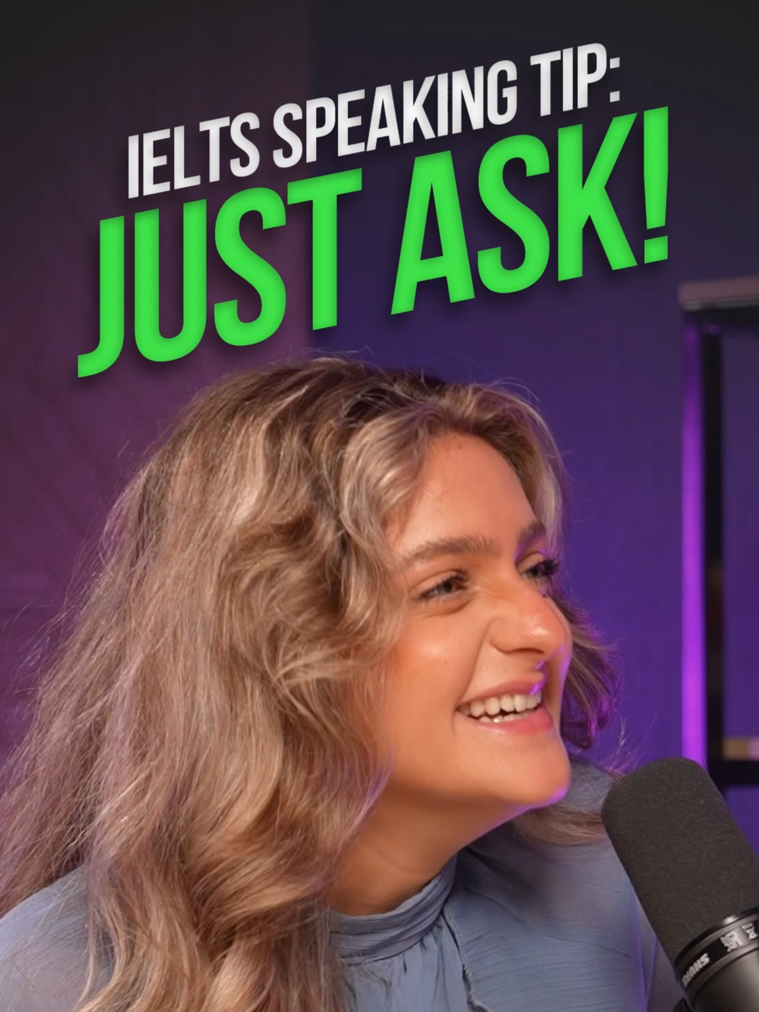 A post by @ieltsadv on TikTok caption: IELTS examiners expect you to ask if something’s unclear. Don’t be afraid!