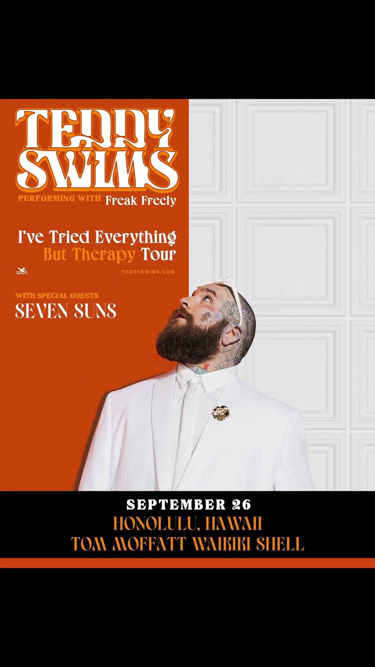 A post by @teddyswims on TikTok caption: Honolulu !! We’re headed back this September !! I can’t wait to see you all 🧡 I LOVE YOU !!  Pre-Sale starts tomorrow, and general on-sale starts Friday! •April 2 | 10 AM HST Artist Pre-Sale •April 4 | 10 AM HST: General on-sale