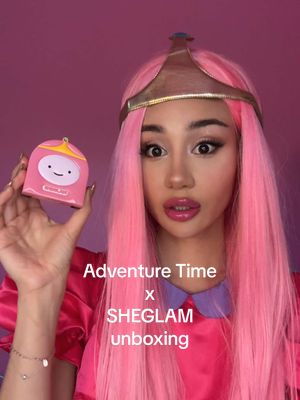 A post by @starabelar on TikTok caption: Adventure Time makeup unboxing 💗🫧 @SHEGLAM #sheglam #sheglamcollection #sheglamxadventuretime #sheglamcrueltyfree #princessbubblegum #cosplay 