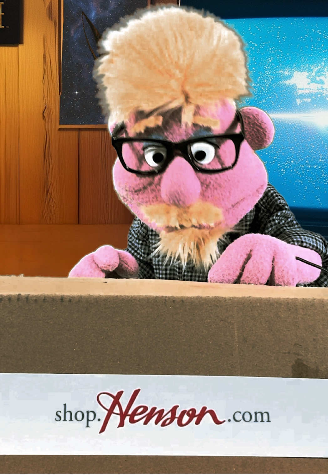 A post by @jimhensoncompany on TikTok caption: Hey guys, OGHensonFan2237, here and I’ve got a killer unboxing today. I just got this box from shop.Henson.com and I’ve been staring at it all morning. Seriously. What’s inside the box? Join me and let’s find out!  #JimHensonCompany #CoolStuff #MustHaves #fyp  DISCLAIMER: This is an ad disguised as a parody of an ad for a new online store: shop.Henson.com.  This is a promotional message made entirely by puppets and is not associated with any fitness or cosmetic products.