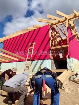 A post by @happylife_bushcraft on TikTok caption: Guest House DIY - Part 5 #build #building #builder #buildingahouse #cabin #logcabin #bushcraft #woodenhouse #viralvideo #fyp