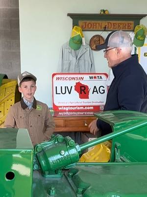 A post by @justajacksonthing on TikTok caption: Here’s a little behind the scenes of an upcoming video that will be posted to @John Deere socials - go check out #JohnDeere YouTube Channel To See When Dave Visited Our Shop And Got A Tour with Jackson . ##johndeere##justajacksonthing##makefarmingfun##futurefarmer##tractor##oldschool##collection