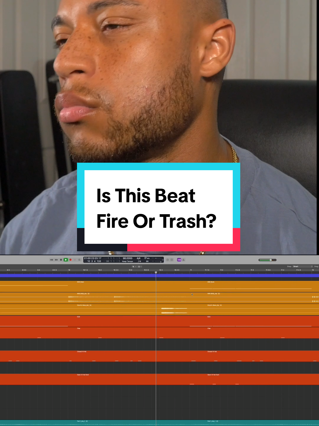 A post by @lmarquee on TikTok caption: Is this beat fire or trash? #ProducerTok #musicproducers #LogicPro #BeatMaker 