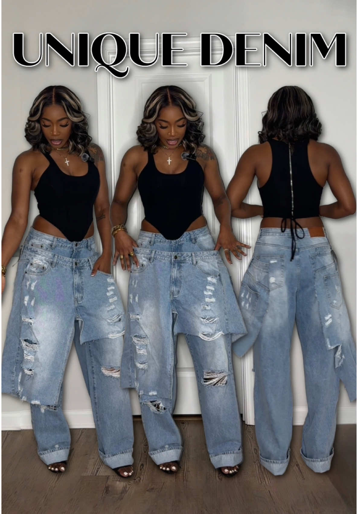 A post by @bronnnieee on TikTok caption: Would you rock these? Check my Linktree (LTK) for 🔗🔗🔗 to jeans #OOTD #outfitinspo #denim 