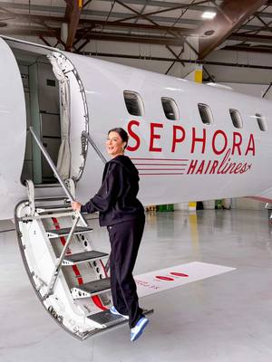 A post by @sharon.simplyinsane on TikTok caption: SEPHORA TOOK ME ON A PRIVATE JET…🤪✈️ full vid drops Sunday on YT‼️ #Sephora #SephoraHairLines 