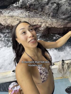A post by @mylifeaseva on TikTok caption: Driving a boat through a cave with your besties when there’s a light swell… 🌺🛥️🛥️🛥️ #kauai #napalicoast #respecthawaii #aloha 