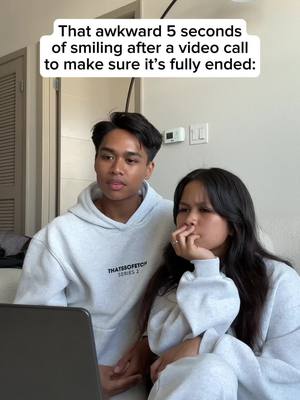 A post by @_angelomarasigan on TikTok caption: Why is ending the call so awkward? 💀 #videocalls #zoomcallsbelike #siblingduo 