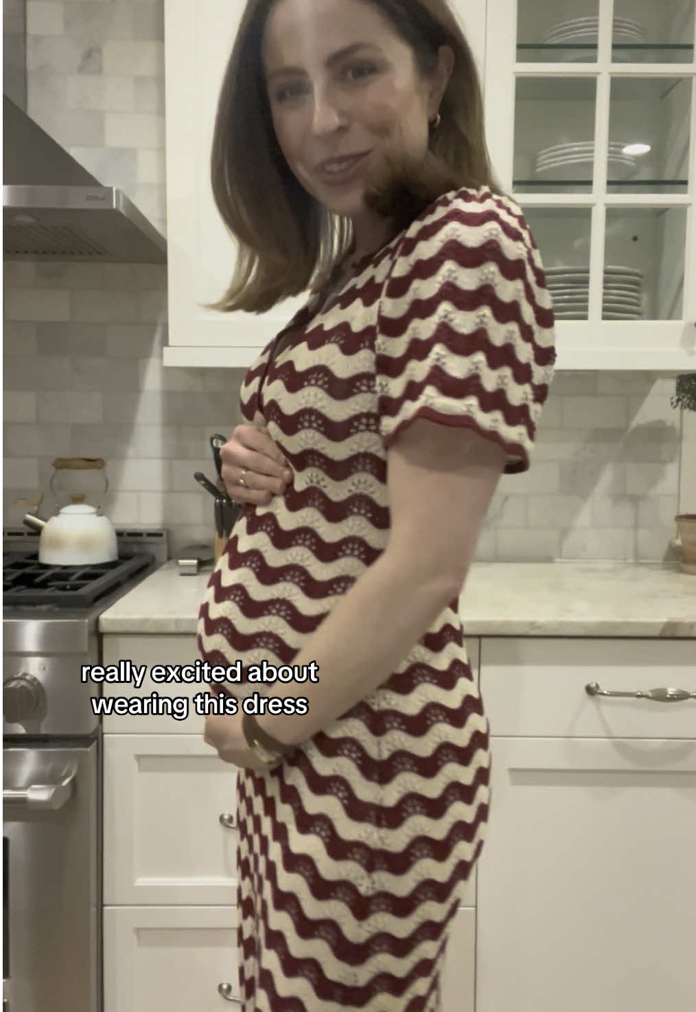 A post by @kellymccoyd on TikTok caption: Bump fit of the night and micro stitch tool saving me!! Dress is old @Sézane #sezanelovers #bumpfit #bumpstyle #pregnancystyle #maternitystyle  