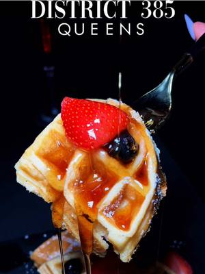 A post by @drinklinknyc on TikTok caption: District 385 NYC- R&B + Brunch Just Goes Together So Well a District 385 NYC 1 57-36 Myrtle Ave, Ridgewood @district385nyc has started a R&B brunch every last Sunday of the month and it's the perfect Sunday vibe! With bottomless, hook? -, good food, and a di you can't go wrong. The staff are extremely friendly and attentive which I loved. Aside from being attentive they also interact without from handing out lights, or the mic to sing they truly keep you entertained! The food was also a plus! The portions did look small but it's actually filling and affordable. The steak was my favorite, th waffles are super fluffy, and their take on French toast is unique. I will say this spot is on the intimate side, they do have space for larger groups but I would higly reccomend reservations. I had so much fun, check them out! #nyc #nycactivities #nycthingstodo #nyceats #nycbrunch #nycbottomlessbrunch 