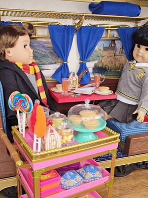 A post by @asmrplayroom on TikTok caption: American Girl Hogwarts Express & Sweets Trolley  #asmr #americangirl #hogwarts #harrypotter 