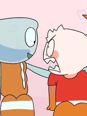 A post by @havukyy on TikTok caption: fun thing don't cook me ok #dandysworld #dandysworldart #animation #roblox #robloxart #finn #shrimpo #teagan #vee 