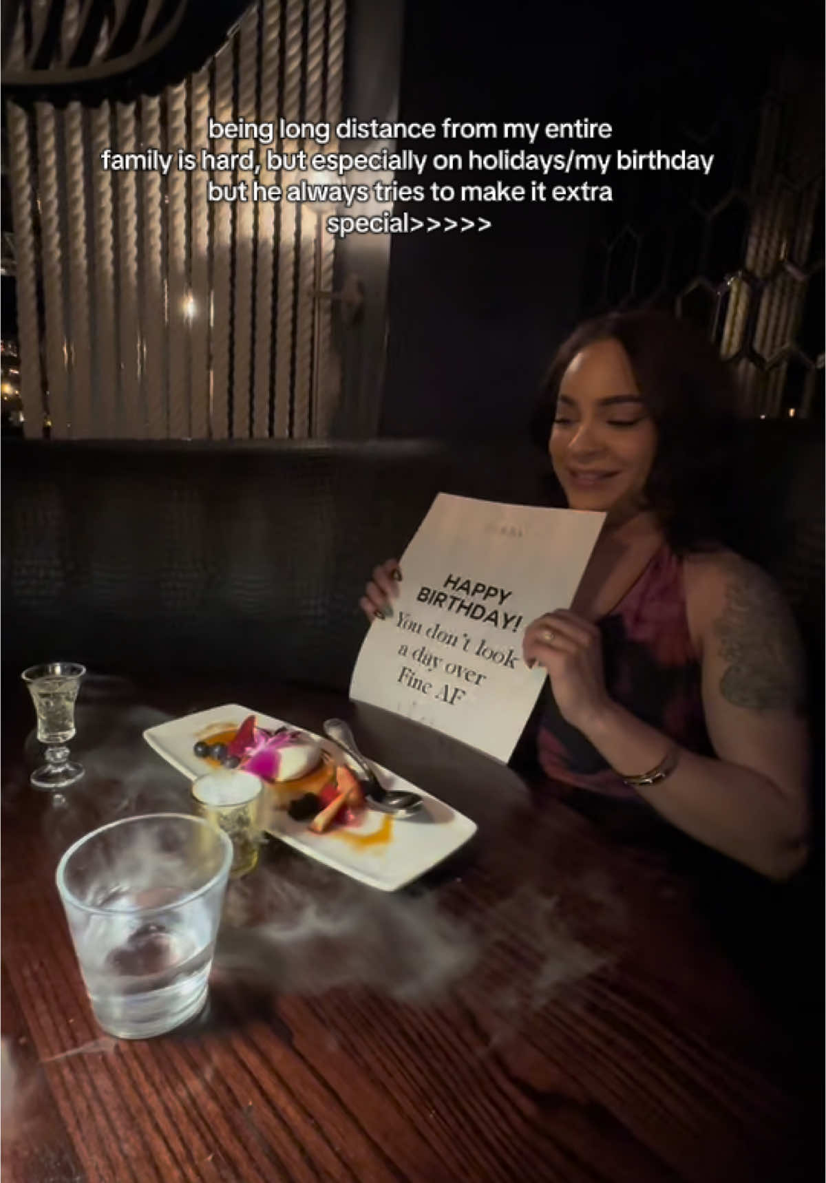 A post by @violetasglow on TikTok caption: crying on the inside but grateful for someone who tries their best to fill the void of not being with my family 😭💗. #longdistancedaughter #birthday 