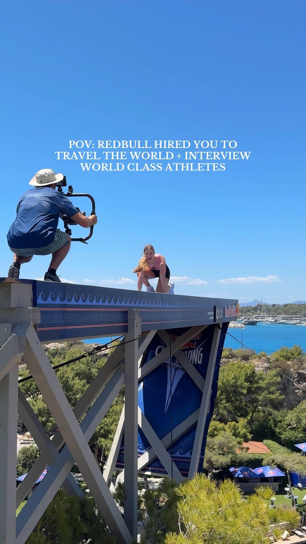 A post by @graciekramer8 on TikTok caption: When @Red Bull Cliff Diving asks you to come back for another season… you say, LET’S GO🎥 So excited to announce that I will be hosting another season of the RBCD TV series🤭 Next stop… THE PHILIPPINES🇵🇭🏝️🌺 #redbullcliffdiving #travel #photodump #new #places #travelcontent #explore #philippines #redbull #traveling #photodump 