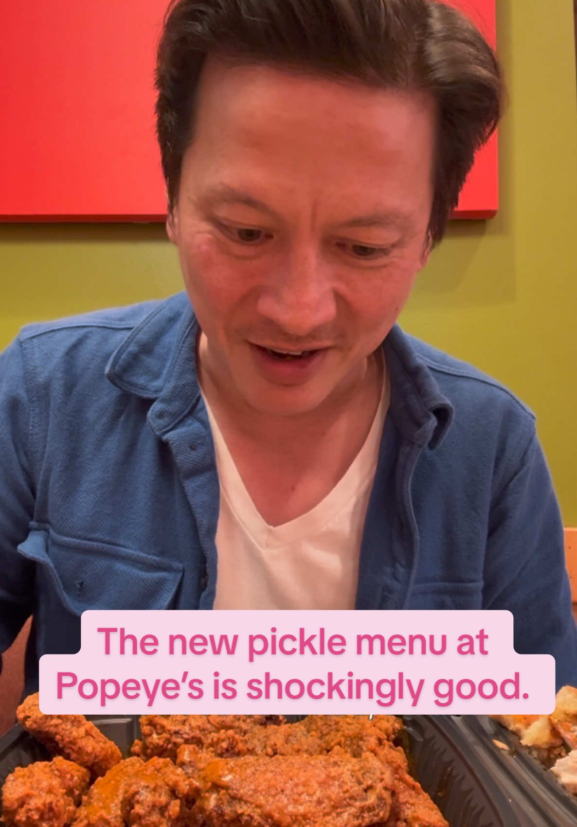 A post by @j.kenji.lopezalt on TikTok caption: I tried everything on the new pckle menu at @Popeyes. Here’re my thoughts. 