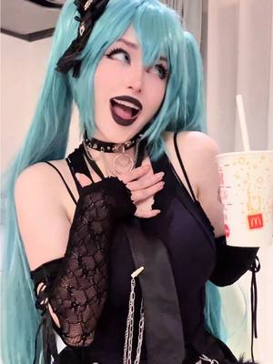 A post by @pinkchyu on TikTok caption: My sugar habits be like: #miku #goth #gothic #mikucosplay #japan 