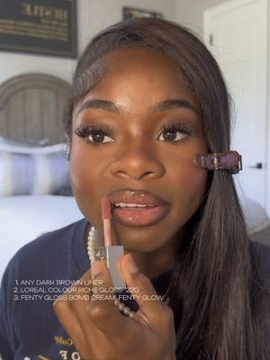A post by @thepostergworl on TikTok caption: Products used are on the screen💗 @Revolution Pro @NYX Professional Makeup @L’Oréal Paris @Fenty Beauty  #nudelipcombo #pinklipcombo 
