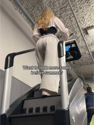 A post by @sarahjohnstonfit on TikTok caption: I’m including more stairmaster with the cut that I’m doing so here’s a routine to try out!!  All my programs are on my fitness app in my bio 💓