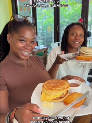 A post by @jaiandmira on TikTok caption: One of Best Donuts and Breakfast we’ve had in Chaing mai!💗🥞🍩🍳 #thailand #breakfast #fyp #viral #chiangmai 