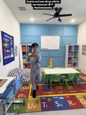 A post by @domowilsonmusicc on TikTok caption: Surprising Domonic with his own home classroom 🥹💙 #fyp #foryou #autismisbeautiful 