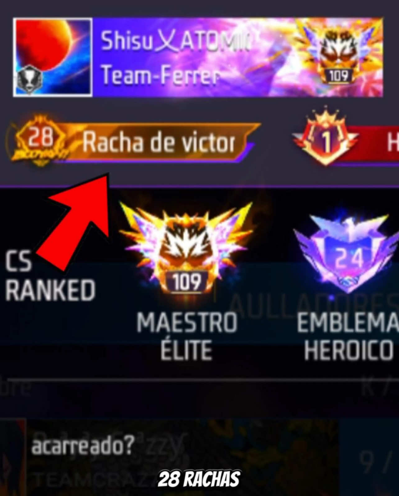 A post by @brayancrazzy on TikTok caption: Le Quito 28 Rachas a 2 Luakers Top Regionales😨y Acarreados con Final cardíado☠️Parte 1 #hacker #brayancrazzy #freefire #tiktoker #streamer 