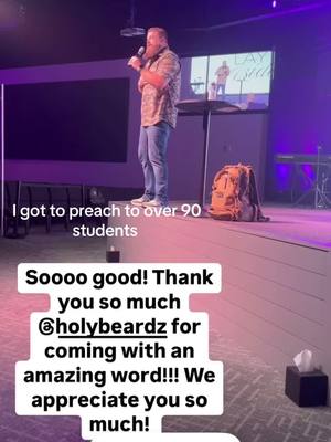 A post by @holybeardz on TikTok caption: I got to preach to over 90 students the other night #preach #preacher #gospel #church #churchtiktok #pray 