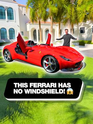 A post by @supercarblondie on TikTok caption: Suns out means have no windshield 😂 @sbxcars #ferrari #luxury #supercar