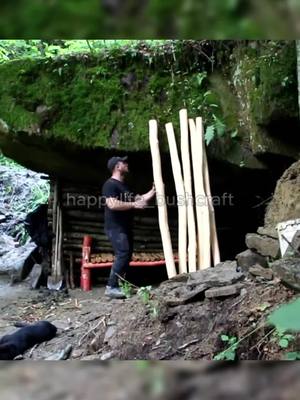 A post by @happylife_bushcraft on TikTok caption: The HIDDEN Bunker Built into a MOUNTAIN Part 2 #build #building #builder #buildingahouse #cabin #logcabin #bushcraft #woodenhouse #viralvideo #fyp