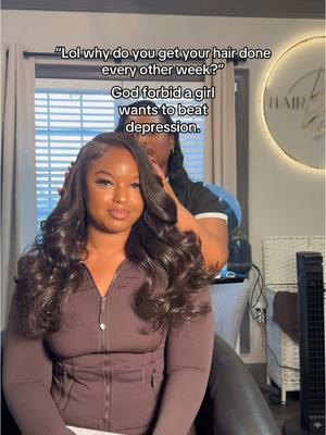 A post by @brooklynn_mullins on TikTok caption: I Have To Keep My Hair Done Or The Hair Depression Will Kick In! 🙈 #blackgirlhairstyles #blackgirlhair #quickweave #sewin 