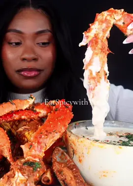 A post by @eatspicywithtee on TikTok caption: KING CRAB LEGS SEAFOOD BOIL MUKBANG WITH ALFREDO SAUCE SEAFOOD SAUCE #seafoodboil #mukbang #mukbangeatingshow #asmreating #asmrfood #EATSPICYWITHTEE 