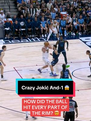 A post by @nba on TikTok caption: A wild and-1 by #NikolaJokic 😱👏 @Denver Nuggets #NBA #Basketball #DenverNuggets 