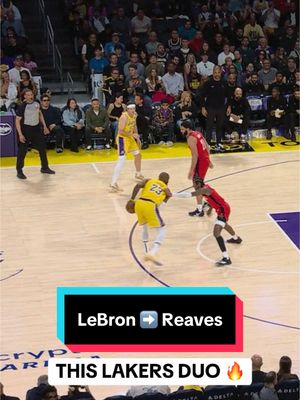 A post by @nba on TikTok caption: LeBron ➡️ Reaves 🔥👏 @Lakers #NBA #Basketball #LosAngelesLakers #LeBronJames #AustinReaves 