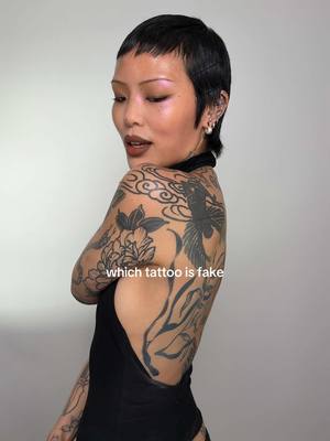 A post by @meicrosoft on TikTok caption: did you guess correct? #patchworktattoo #avantgardemakeup #patchworktattoo 